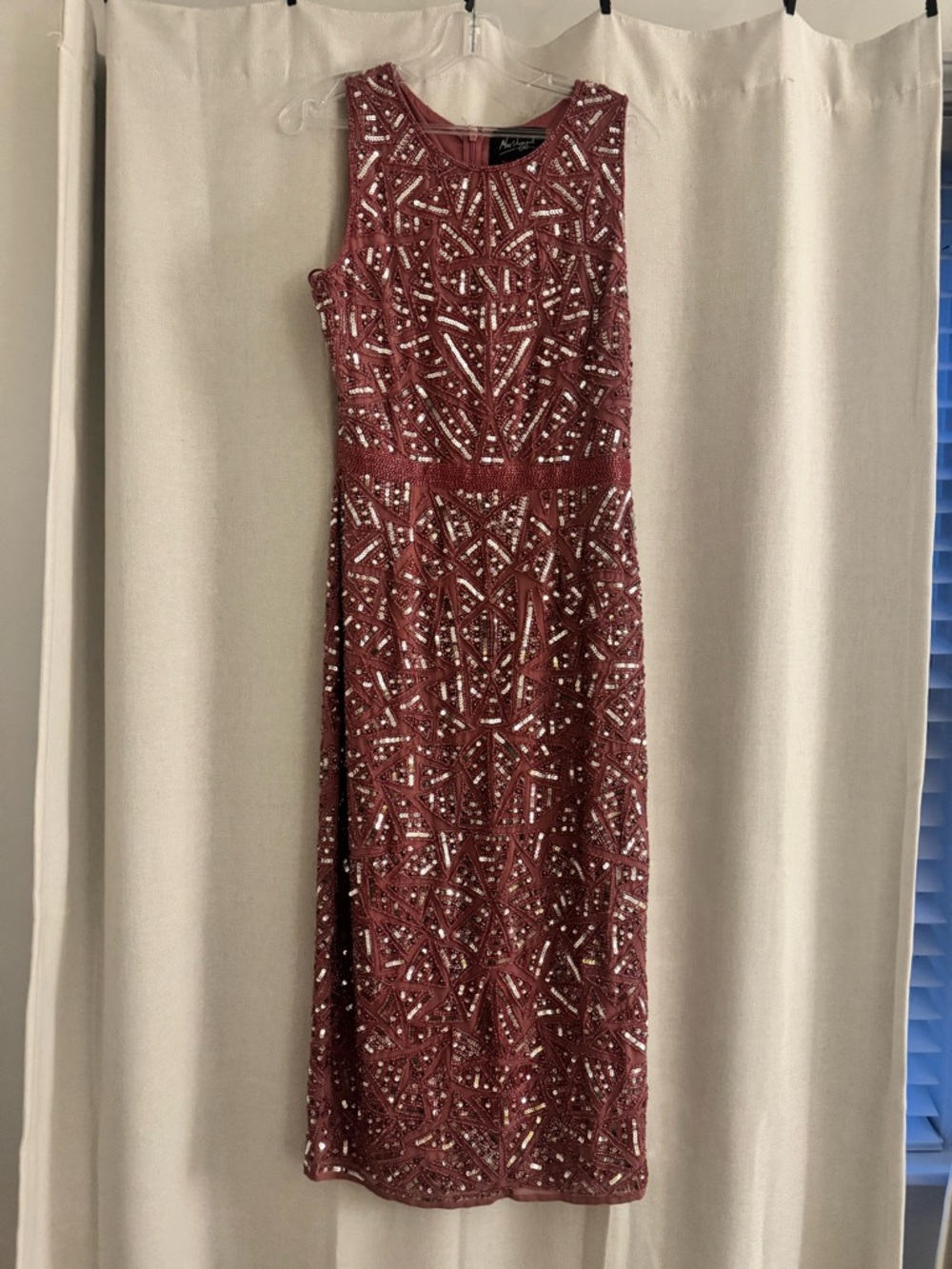 Mac Duggal Beaded Sleeveless Midi Dress in Wine